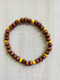 Natural Wood Bead Bracelet - yellow seed bead accents