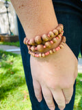 Natural Stain Wood Bracelet - Coral Seed Beads