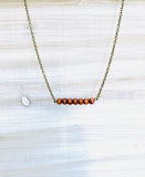 Nutural Wood Beaded Bar Necklace - Iodized Bronze Chain