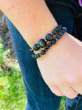 Stack of 3 Beaded Bracelets - Ebony and Lava Stone