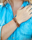 Leather Cord Wood Beaded Wrap Bracelet - Bronze Accents
