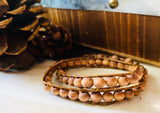 Leather Cord Wood Beaded Wrap Bracelet - Bronze Accents